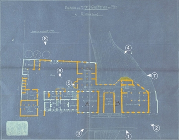 Plan d'architecte sur lequel on a apposé des chiffres de 1 à 8.