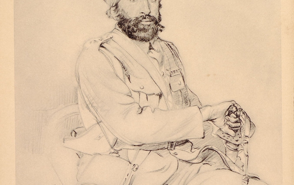 Dessin d'un soldat indien assis, coiffé d'un turban.