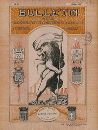 Couverture de livre couleur montrant un lion dressé sur deux pattes et tenant un drapeau. Autour de lui, des blasons.