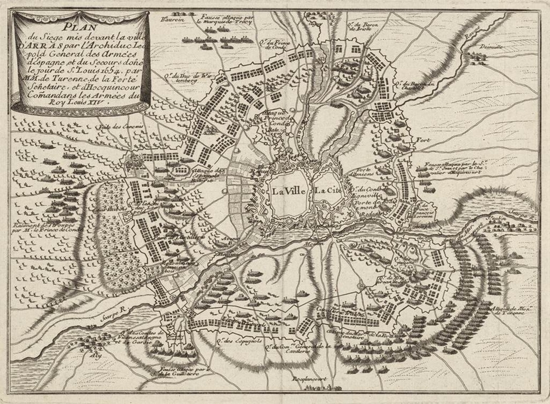 Plan monochrome montrant Arras et sa campagne occupée. 