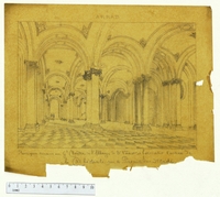Dessin manuscrit montrant les voûtes d'une cathédrale.
