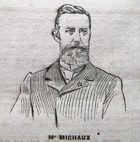 Dessin monochrome représentant un homme barbu de trois-quart.