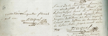 Document manuscrit sur lequel on lit : "L'an II de la République Française, le 3 floréal, j'ai huissier soussigné, écroué la nommée Isabelle-Claire-Eugénie-Françoise Laviefville, femme d'Eugène de Béthune, et Louis-Auguste Laviefville avec défense au concierge de les laisser sortir jusqu'à nouvel ordre. Signé : Tacquet. Guillotinés le 4 floréal audit an. Signé : Tacquet".