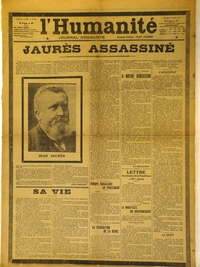 Une de L'Humanité du 1er août 1914 annonçant l'assassinat de Jaurès.