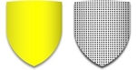 Blason jaune à côté d'un blason blanc recouvert de pointillés.