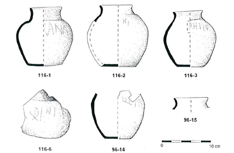 Dessin des six pots avec les graffitis