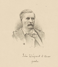 Gravure monochrome montrant le buste d'un homme moustachu.