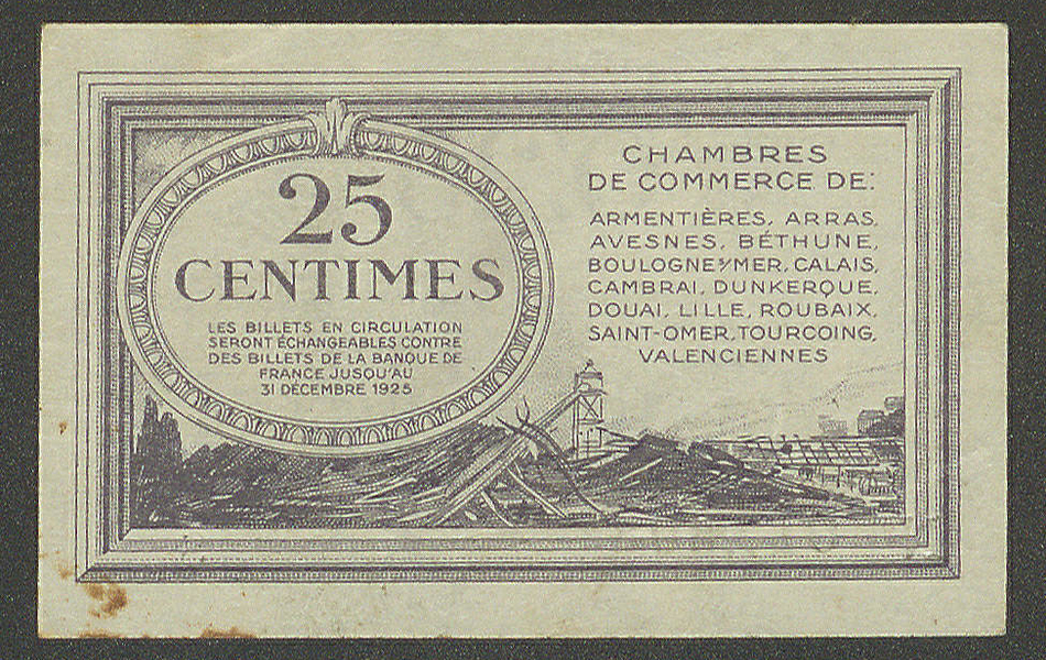 Billet de nécessité sur lequel on lit : "Les billets en circulation seront échangeables contre des billets de la banque de France jusqu'au 31 décembre 1925".