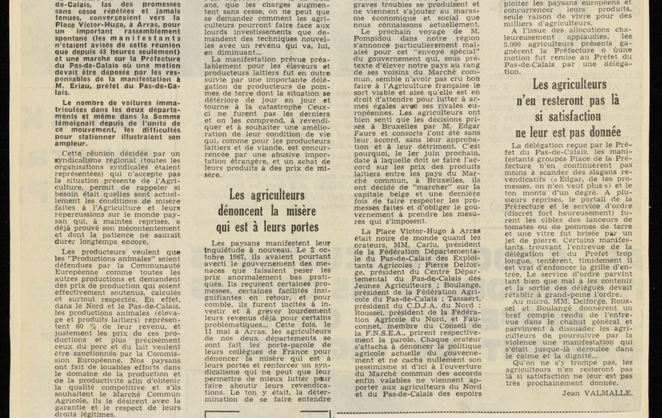 Article : "Agriculteurs en colère à Arras : jets de tomates et de pommes de terre contre la Préfecture".