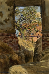 Aquarelle montrant une tranchée.