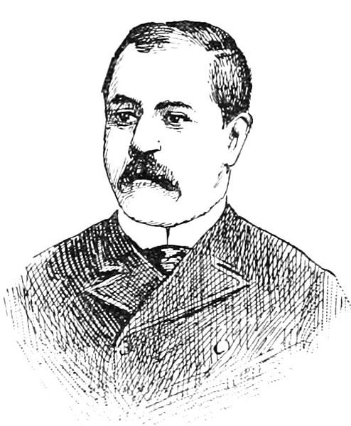 Buste monochrome d'un homme portant une moustache.