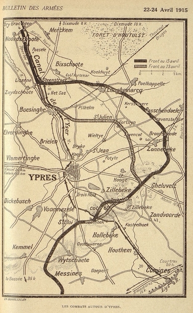Carte des positions devant Ypres en avril 1915.