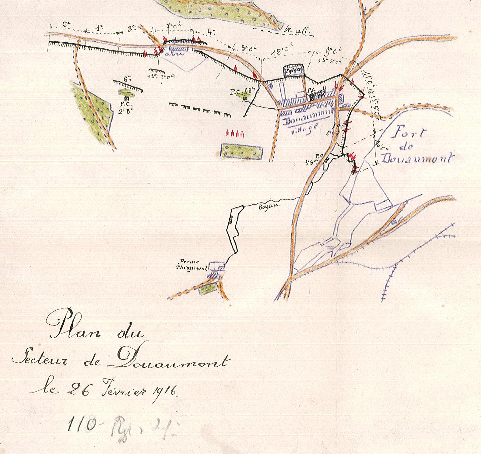 Plan couleur du village et du fort de Douaumont. 