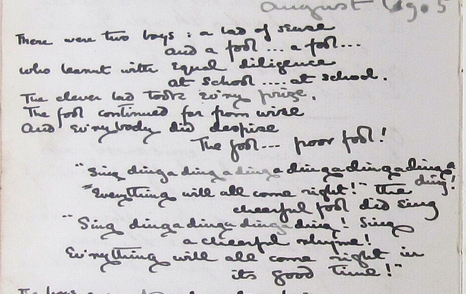 Poème manuscrit en anglais, page 1.