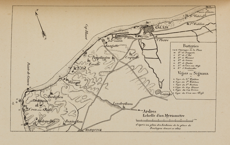 Carte monochrome montrant des points sur un littoral.