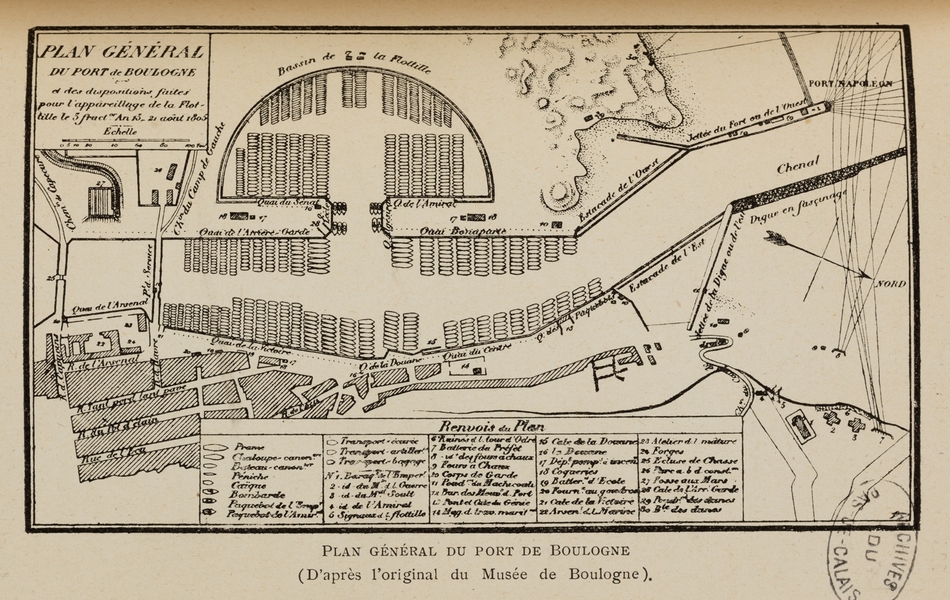 Carte monochrome figurant un port. 