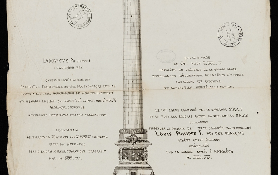 Gravure monochrome montrant une colonne.