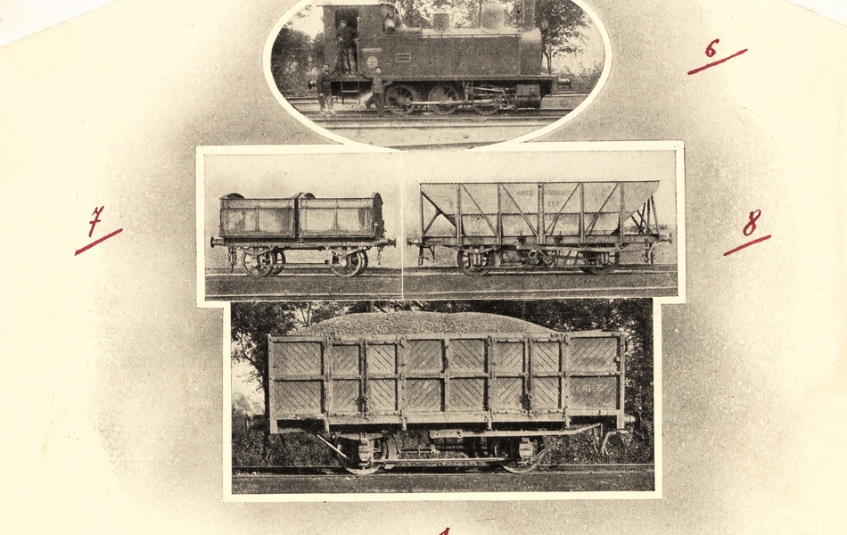 Photographies noir et blanc de locomotives et outillage ferroviaire endommagés.