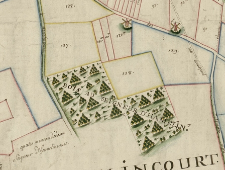 Plan colorisé sur lequel on voit des moulins.