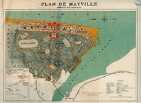 Carte couleur montrant une ville entre forêt et littoral.