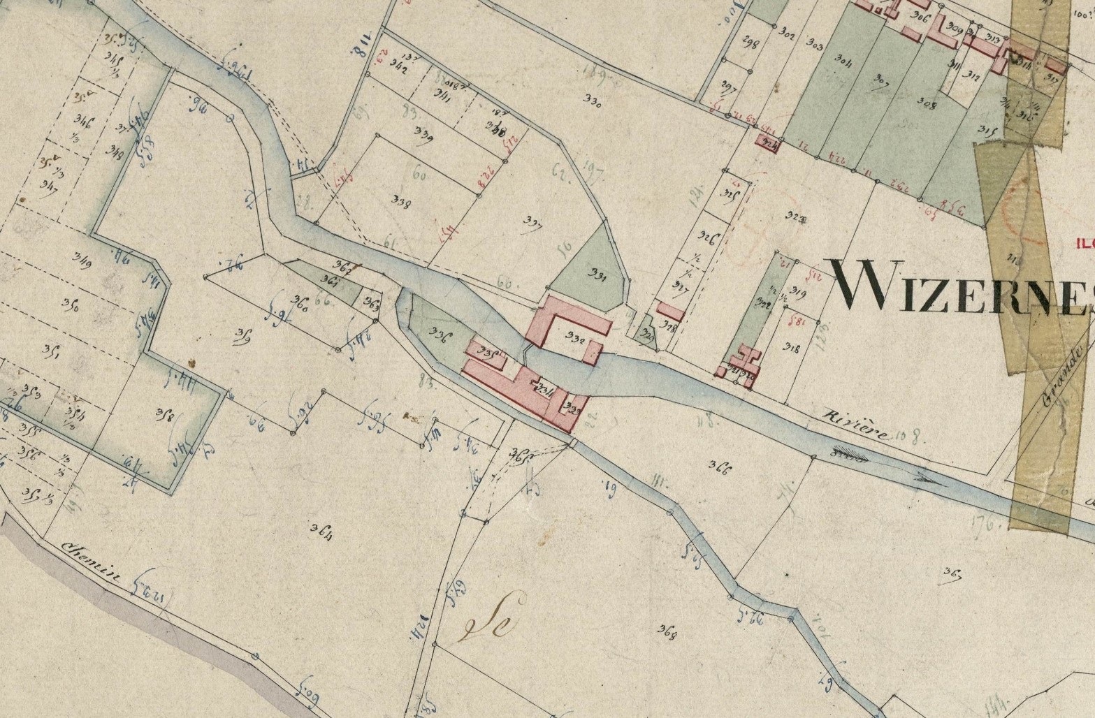 Plan couleur montrant des parcelles cadastrales.