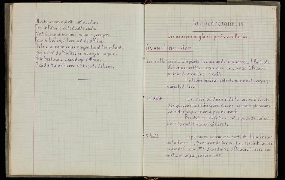 Double page manuscrite d'un cahier retranscrit ci-dessous. 