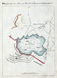 Plan manuscrit montrant les limites des concessions, les bois et l'emplacement des veines de charbon.