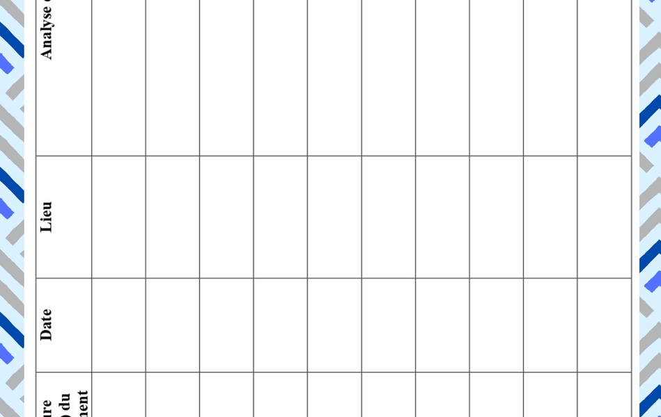 Tableau d’analyse avec 6 colonnes : « Cote », « Nature (type) du document », « Date », « Lieu », « Analyse et intérêt du document ». Il faut remplir une à une les colonnes pour chaque document (10 au total).