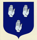Blason bleu sur lequel on voit trois paumes de main blanches.