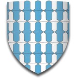 Blason blanc recouvert de contre-vair (vair doublé en effet miroir) bleu.