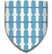 Blason blanc recouvert de contre-vair (vair doublé en effet miroir) bleu.