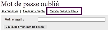 Capture d'écran du formulaire de demande de renvoi d'un mot de passe oublié