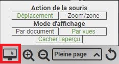 Icône et options d'affichages disponibles du visualiseur des archives numérisées